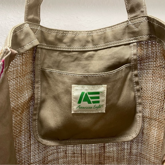 🆕AEO 🦅 Peace Sign Floral Burlap/Canvas Market Day Tote - Picture 5 of 5